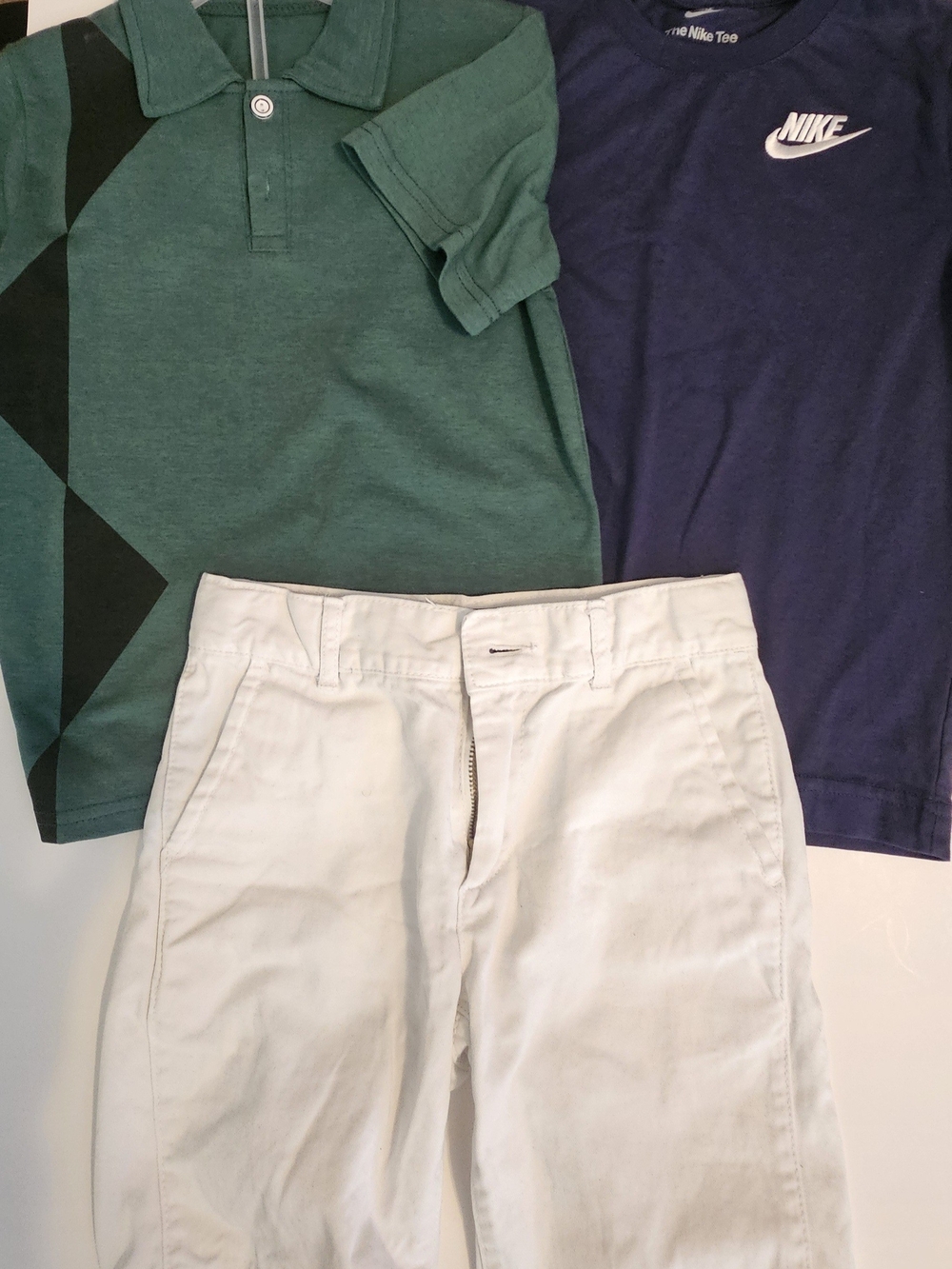 Nike Navy Tee, Green Polo & White Shorts Casual Set